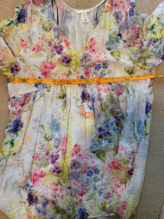 H&M Women’s Top Size L Floral Cottagecore romantic Spring Summer Beach Fairy - Picture 5 of 7